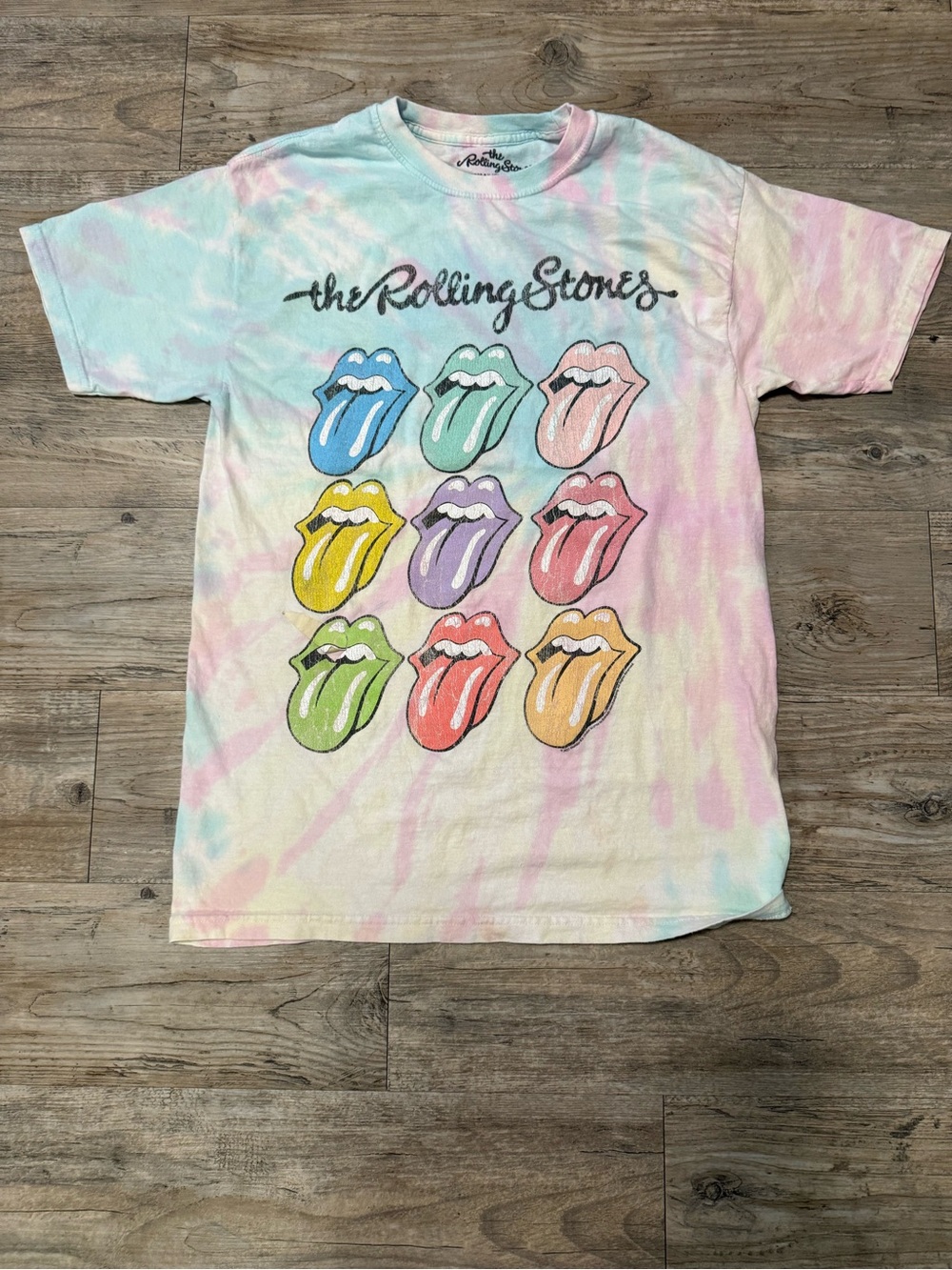 the Rolling Stones Pastel Tie-Dye Tee with Multicolor Tongues